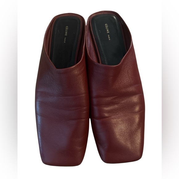 Celine Women's Burgundy Leather Mules - Picture 1 of 6